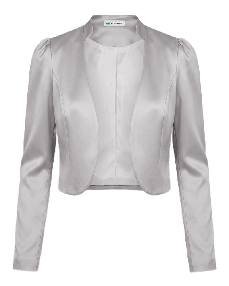 BOLEROSE Formal Long Sleeve Satin Bolero Shrug Occasion Jacket (Silver, US 10) - Image 1